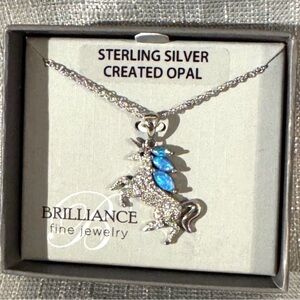 Brilliance Fine Women's Sterling Silver Cubic Zirconia Opal Unicorn Pendant, 18"